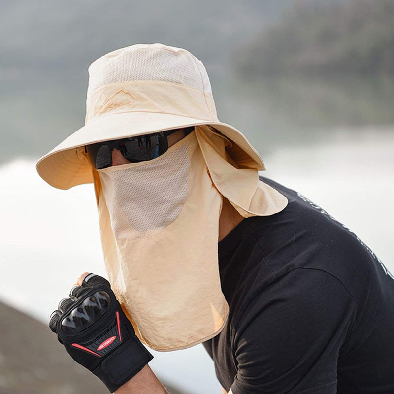Outrip Fishing Hat for Men & Women, Outdoor UV Sun Protection Wide Brim Hat with Face Cover & Neck Flap Khaki - Image 2